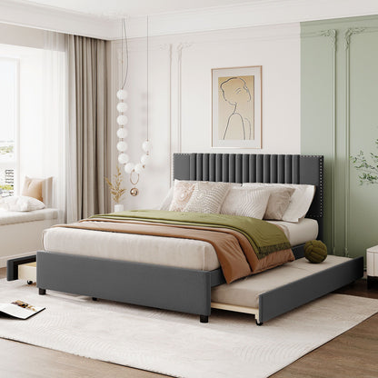 Upholstered Platform Bed With Drawers, Classic Headboard Design - The Sleep Loft - Online Mattress Showroom NYC