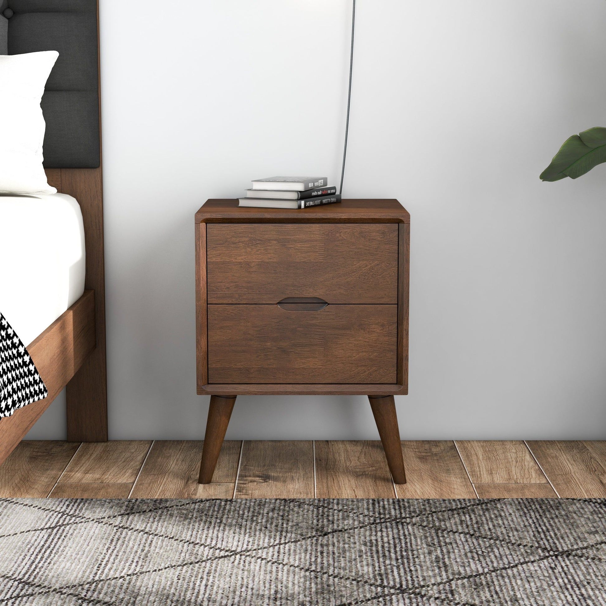Alexandra - Night Stand With 2 Drawers - Walnut Brown - The Sleep Loft - Online Mattress Showroom NYC