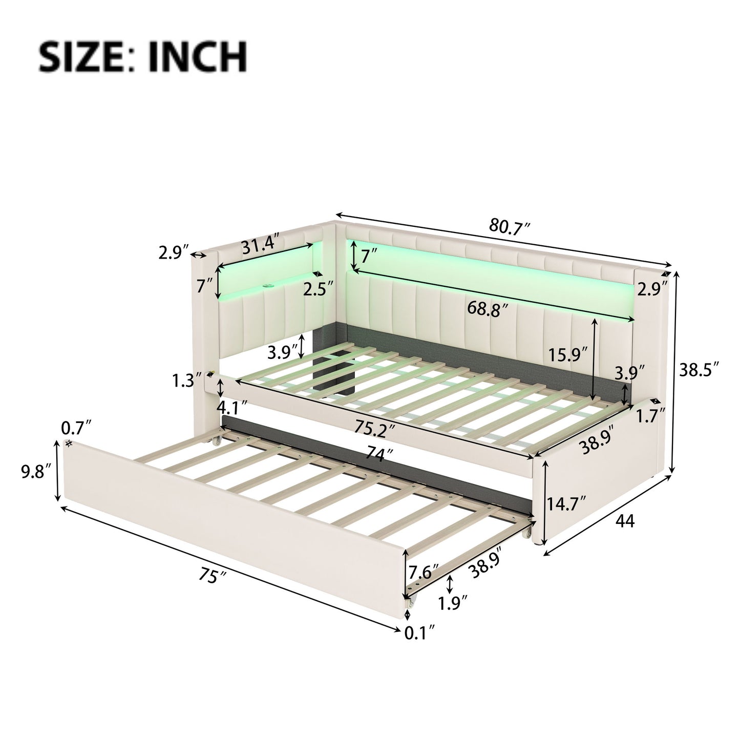 Upholstered Platform Bed With USB Ports And LED Belt - The Sleep Loft - Online Mattress Showroom NYC