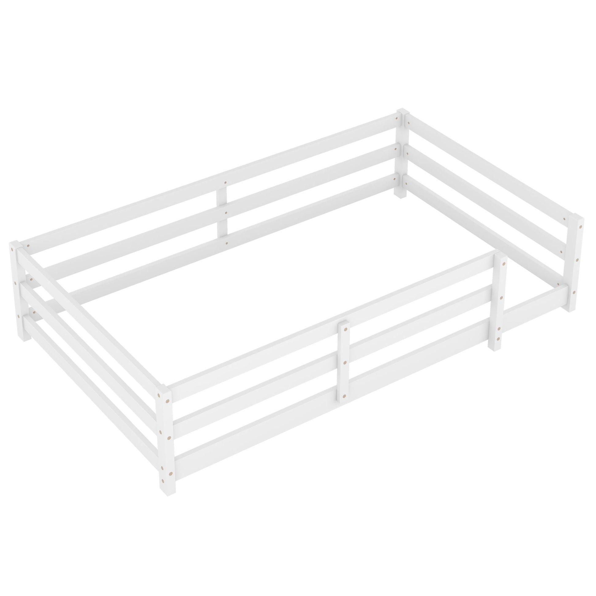 Twin Size Montessori Floor Bed With Fence - White - The Sleep Loft - Online Mattress Showroom NYC