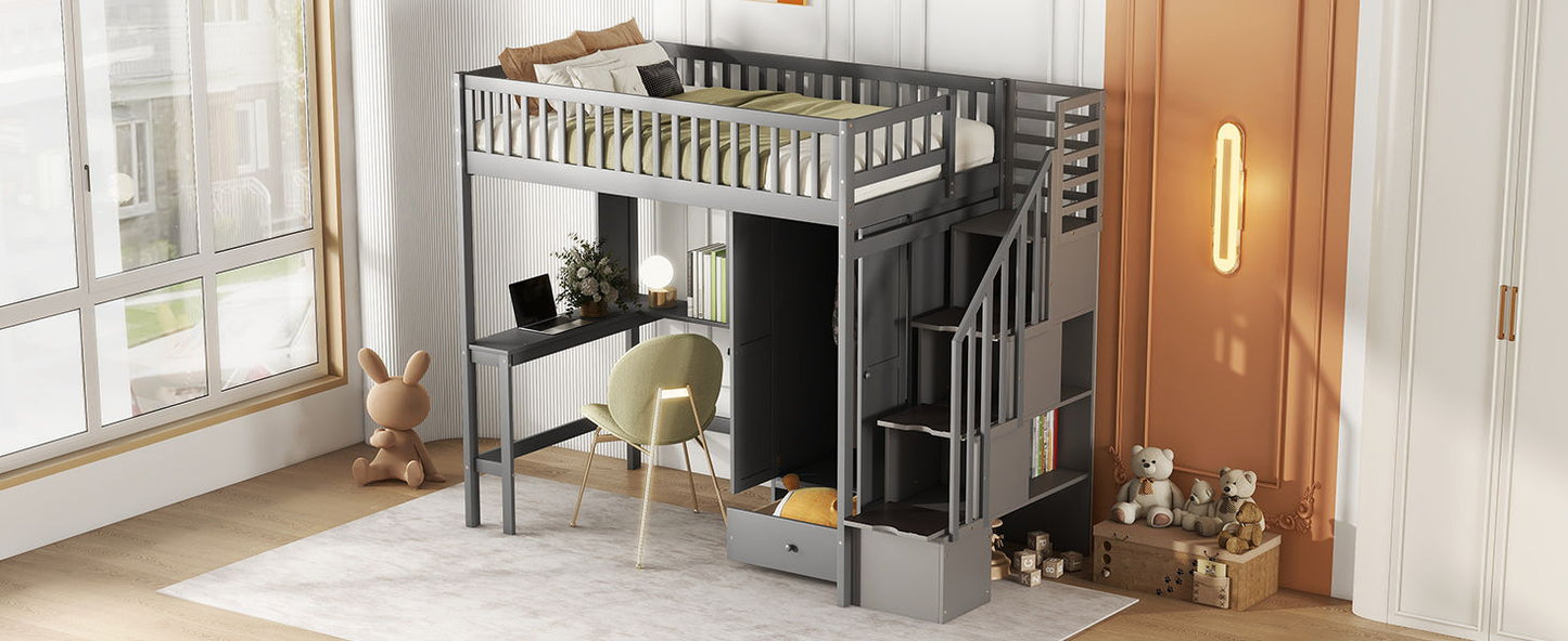 Loft Bed With Bookshelf, Drawers, Desk, And Wardrobe - The Sleep Loft - Online Mattress Showroom NYC