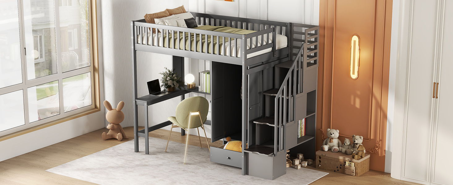 Loft Bed With Bookshelf, Drawers, Desk, And Wardrobe - The Sleep Loft - Online Mattress Showroom NYC