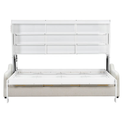 Murphy Cabinet Bed With Folding Sofa, Built In Storage Shelves And LED Light - The Sleep Loft - Online Mattress Showroom NYC