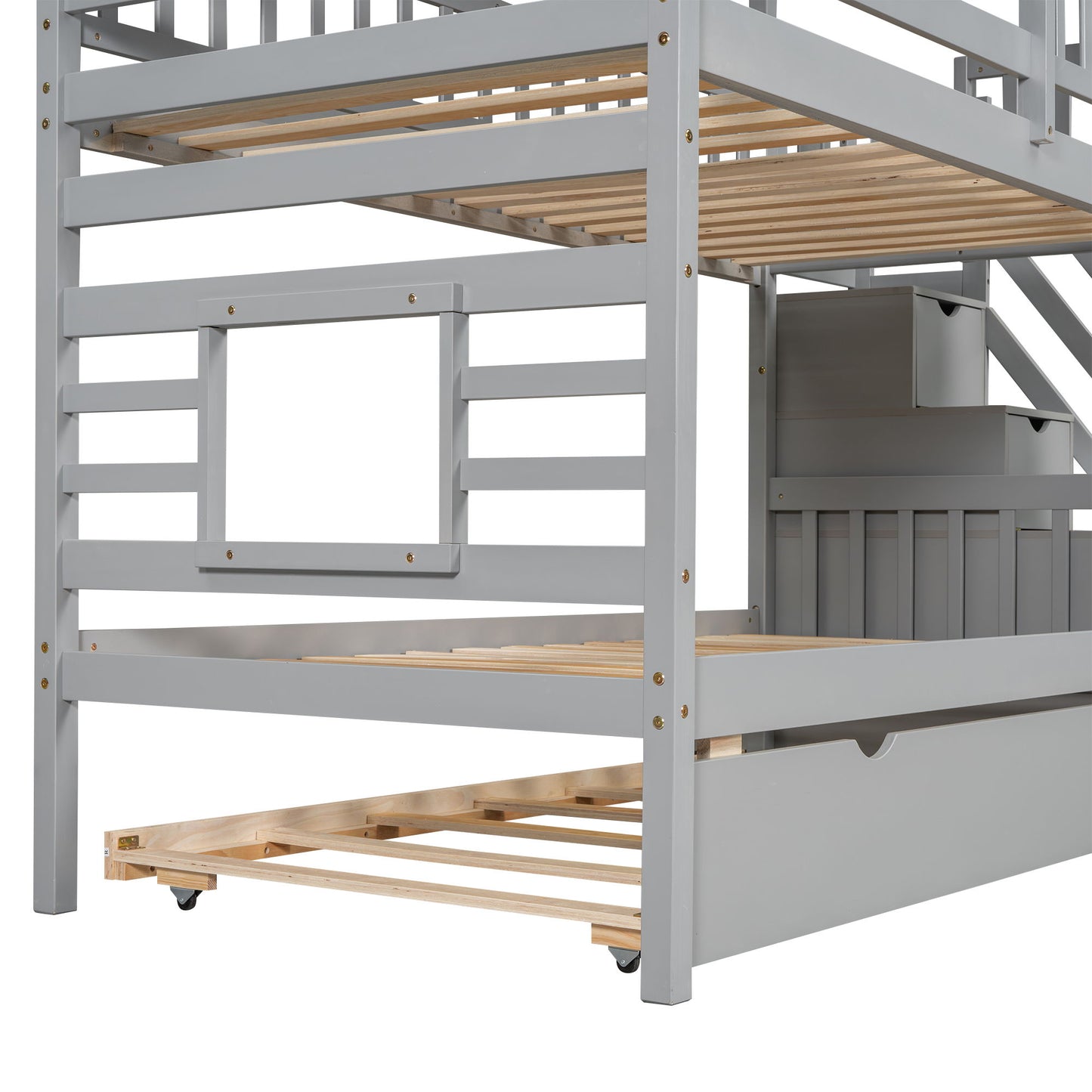 House Bunk Bed With Trundle, Storage Staircase, Roof And Window Design - The Sleep Loft - Online Mattress Showroom NYC
