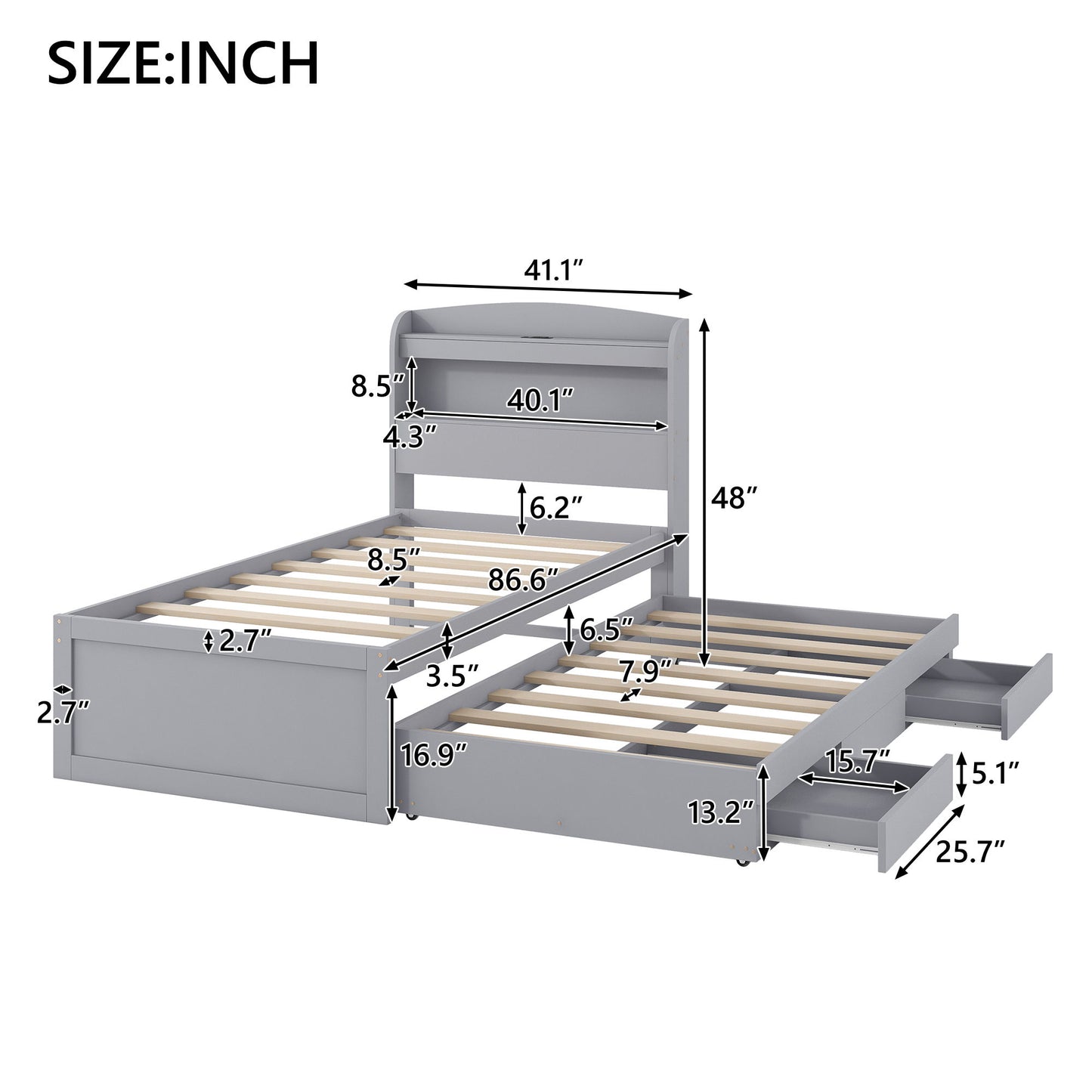 Platform Bed With LED Headboard, Charging Station, Trundle And 2 Drawers - The Sleep Loft - Online Mattress Showroom NYC