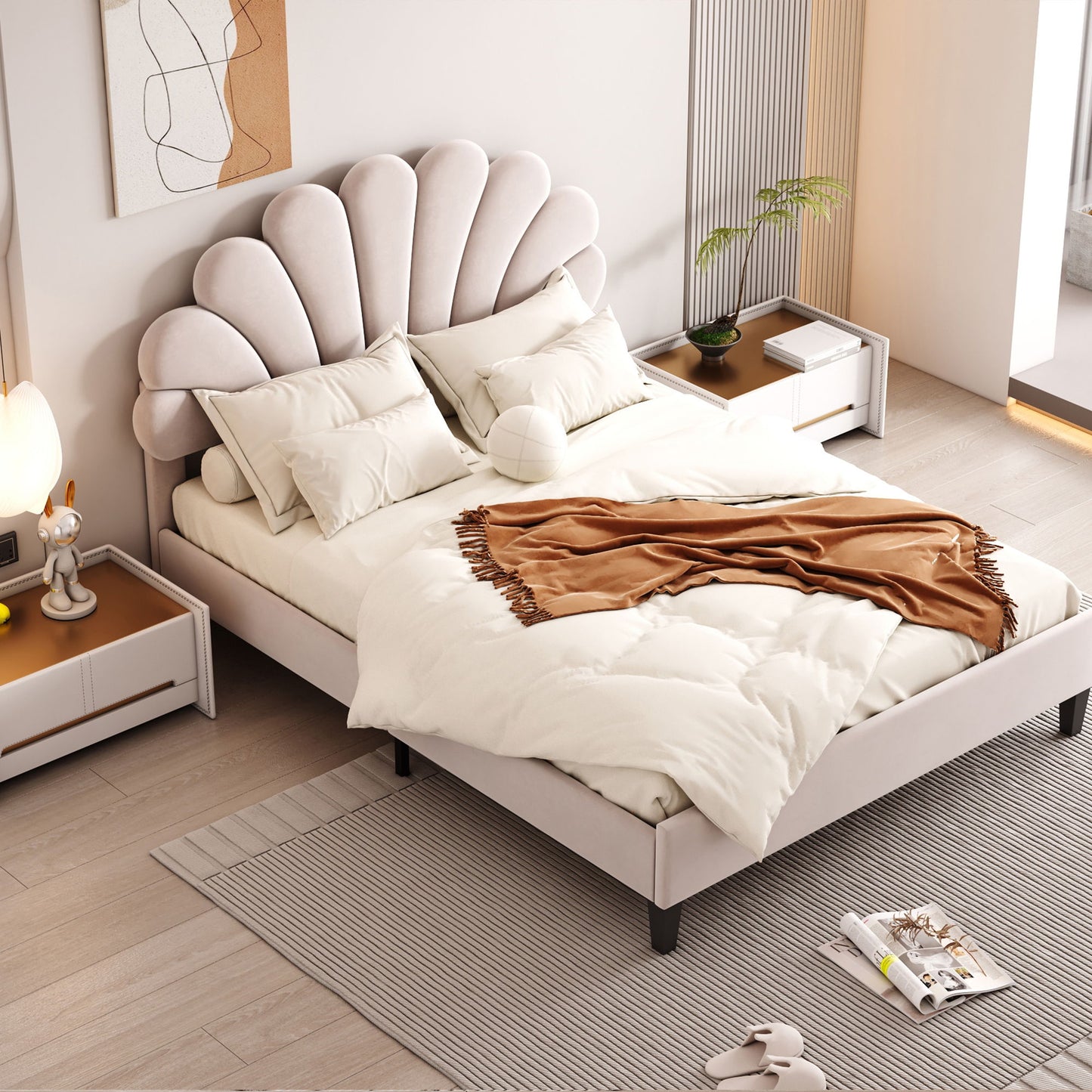 Upholstered Platform Bed With Flower Pattern Headboard - The Sleep Loft - Online Mattress Showroom NYC