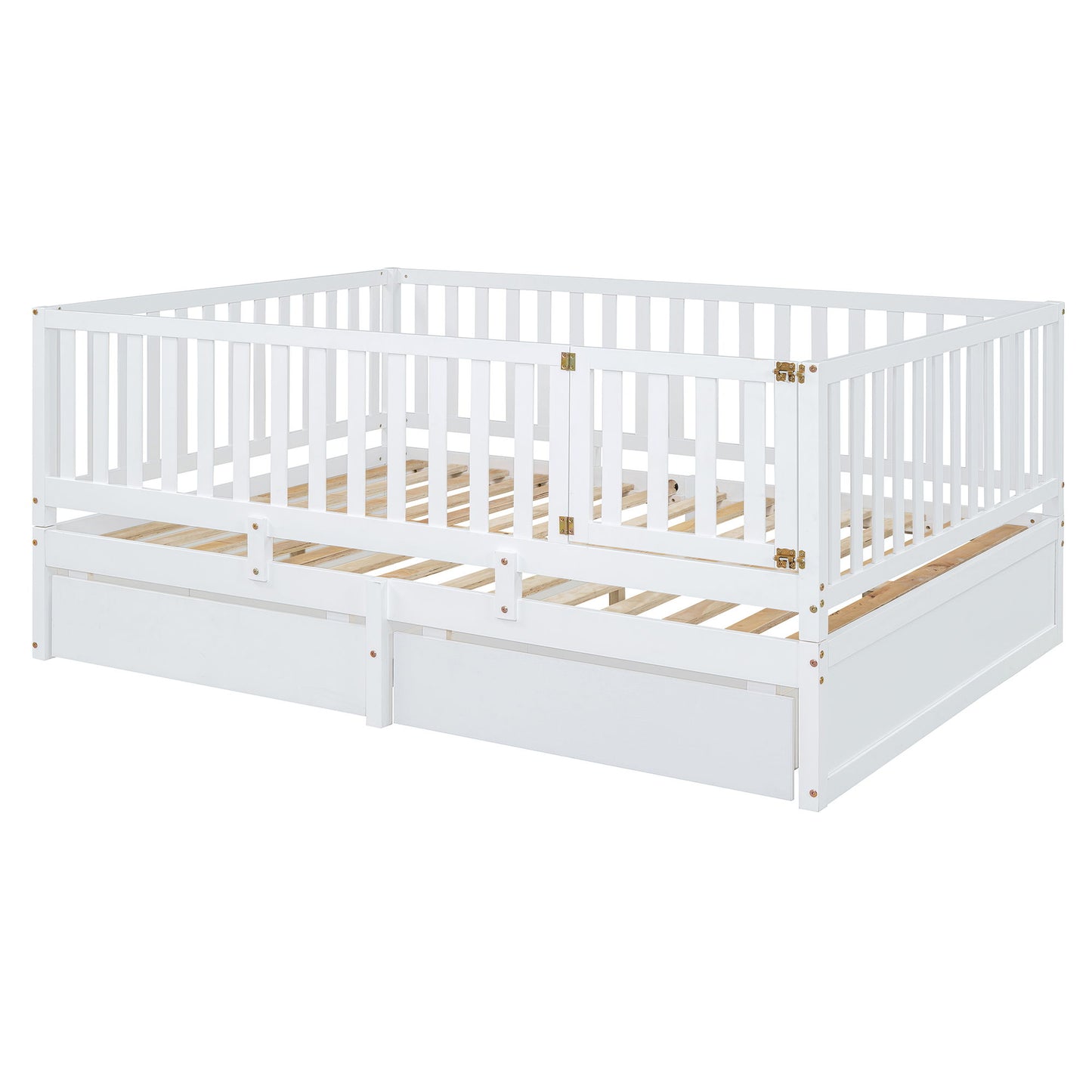 Daybed With Fence Guardrails And 2 Drawers, Split Into Independent Floor Bed & Daybed - The Sleep Loft - Online Mattress Showroom NYC