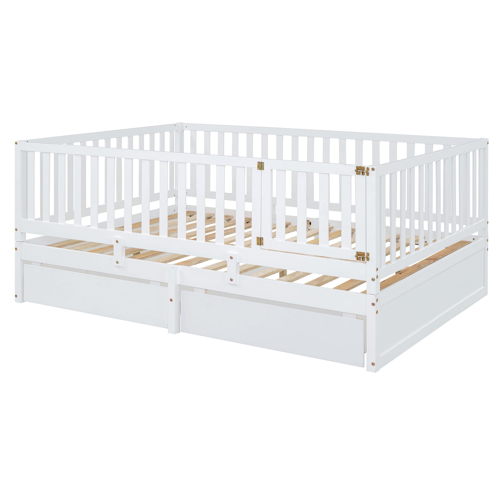 Daybed With Fence Guardrails And 2 Drawers, Split Into Independent Floor Bed & Daybed - The Sleep Loft - Online Mattress Showroom NYC
