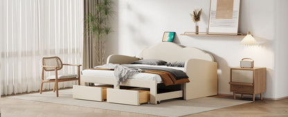 Upholstered Daybed With Cloud-Shaped Backrest, Trundle & 2 Drawers And USB Ports - The Sleep Loft - Online Mattress Showroom NYC