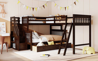 Solid L Shaped Bunk Bed With 3 Drawers, Ladder And Staircase - The Sleep Loft - Online Mattress Showroom NYC