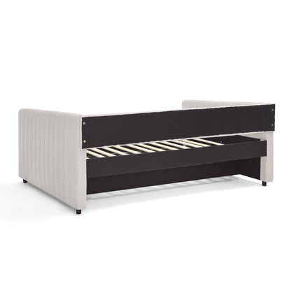 Upholstered Daybed With Trundle With Vertical Stripes - The Sleep Loft - Online Mattress Showroom NYC