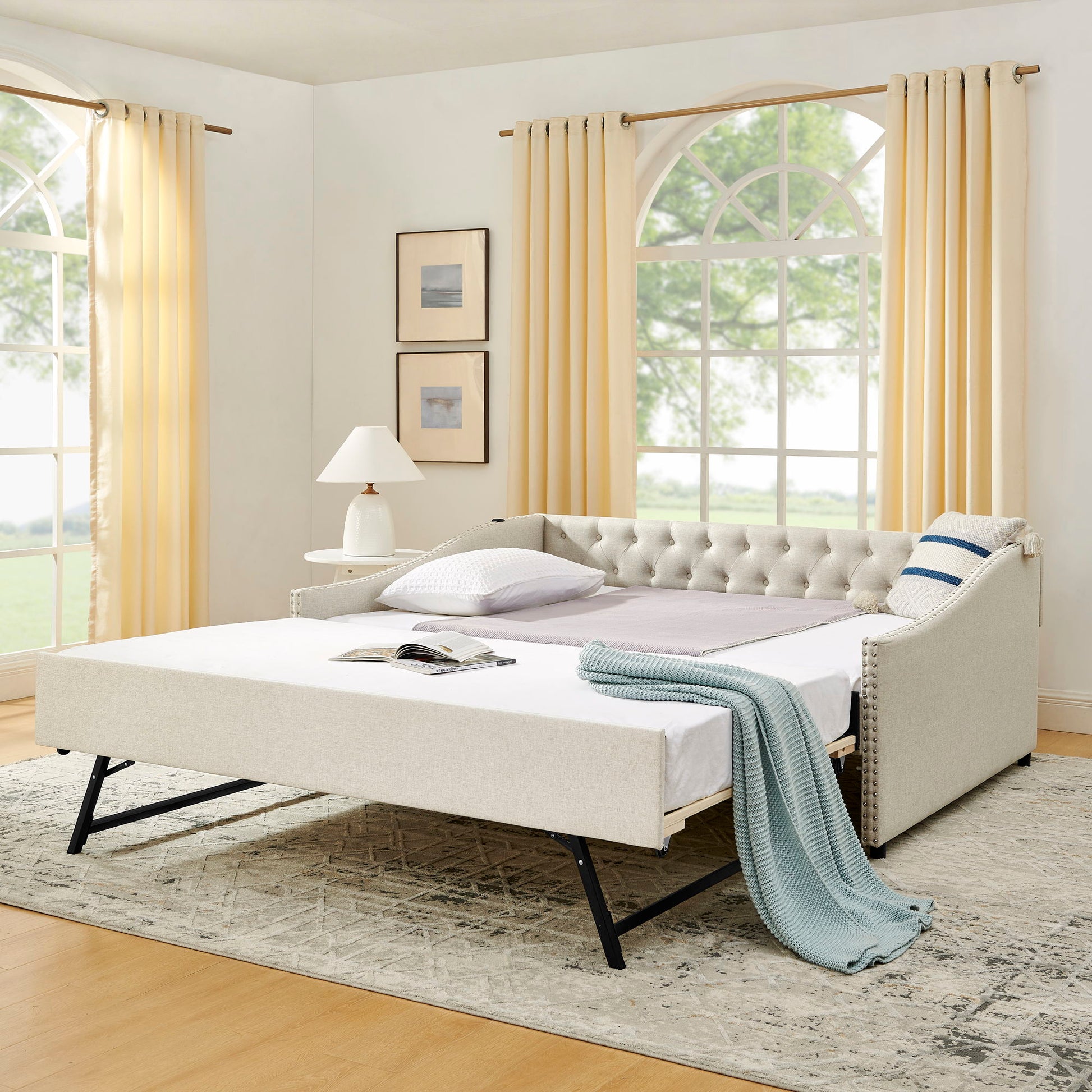 Upholstered Daybed With USB Charging & Pull Out Bed - The Sleep Loft - Online Mattress Showroom NYC
