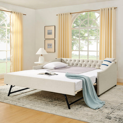 Upholstered Daybed With USB Charging & Pull Out Bed - The Sleep Loft - Online Mattress Showroom NYC