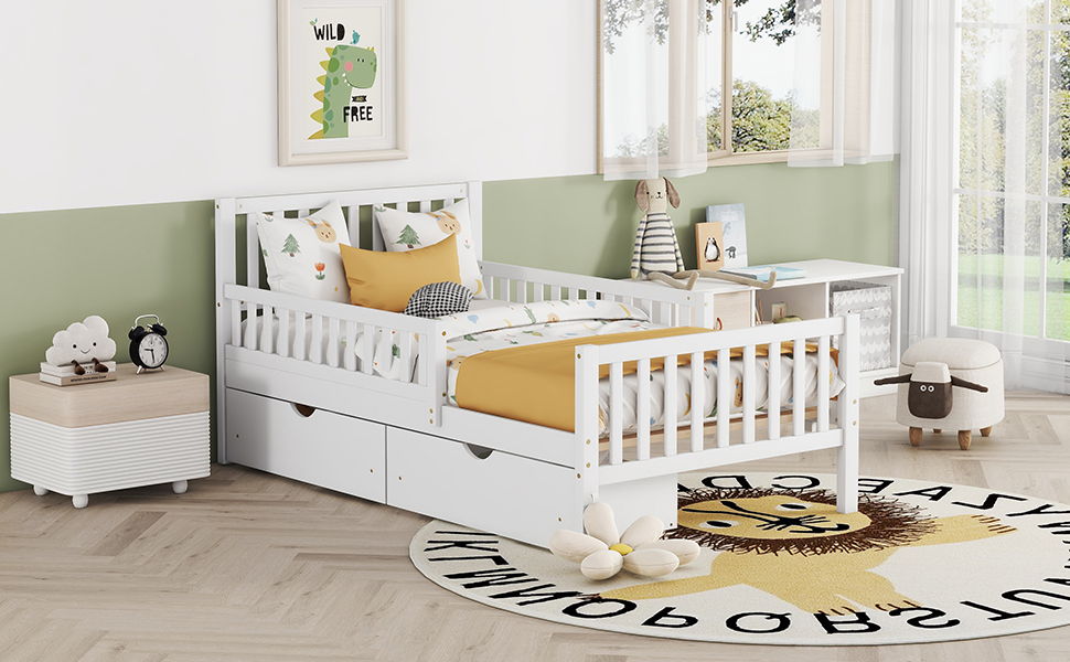 Platform Bed With Guardrails On Both Sides And 2 Storage Drawers - The Sleep Loft - Online Mattress Showroom NYC