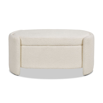 Fuji - Oval Storage Bench, Upholstered - Ivory White - The Sleep Loft - Online Mattress Showroom NYC