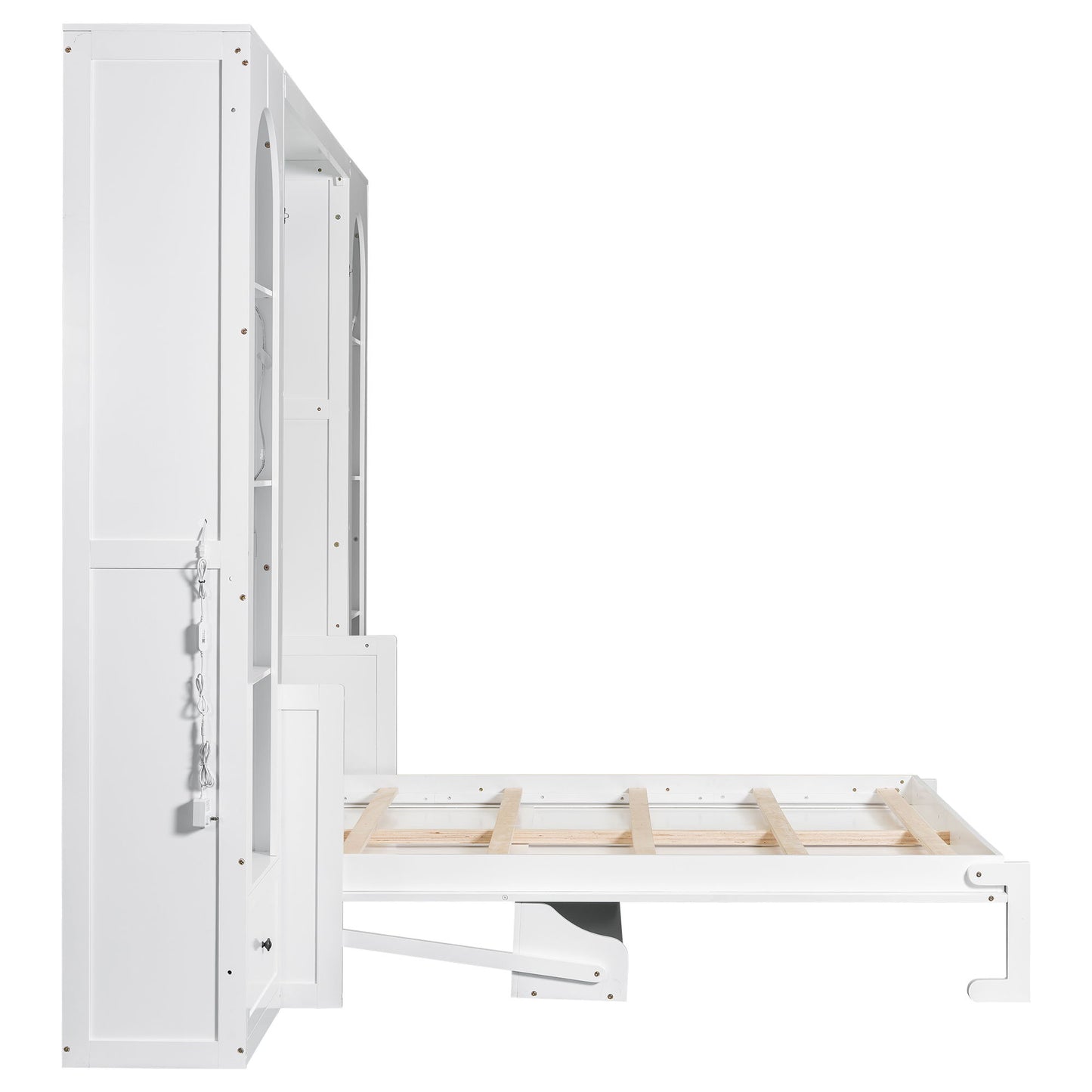 French Style Murphy Platform Bed With Shelf, Side Cabinets, Drawers And LED - The Sleep Loft - Online Mattress Showroom NYC