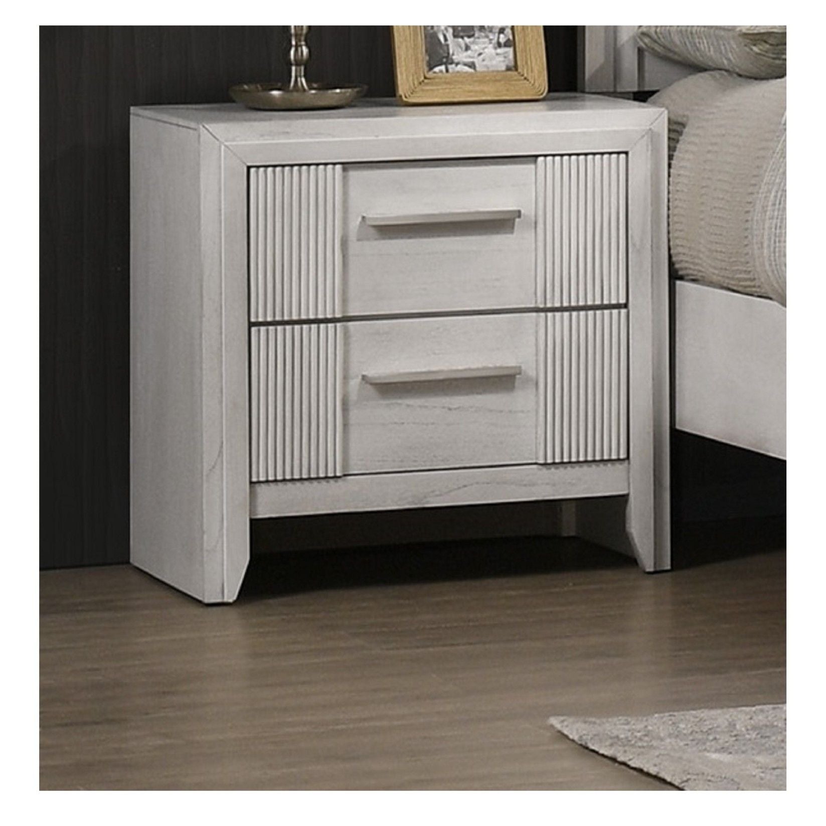 2 Drawer Nightstand With Bar Handle - Antique White - The Sleep Loft - Online Mattress Showroom NYC