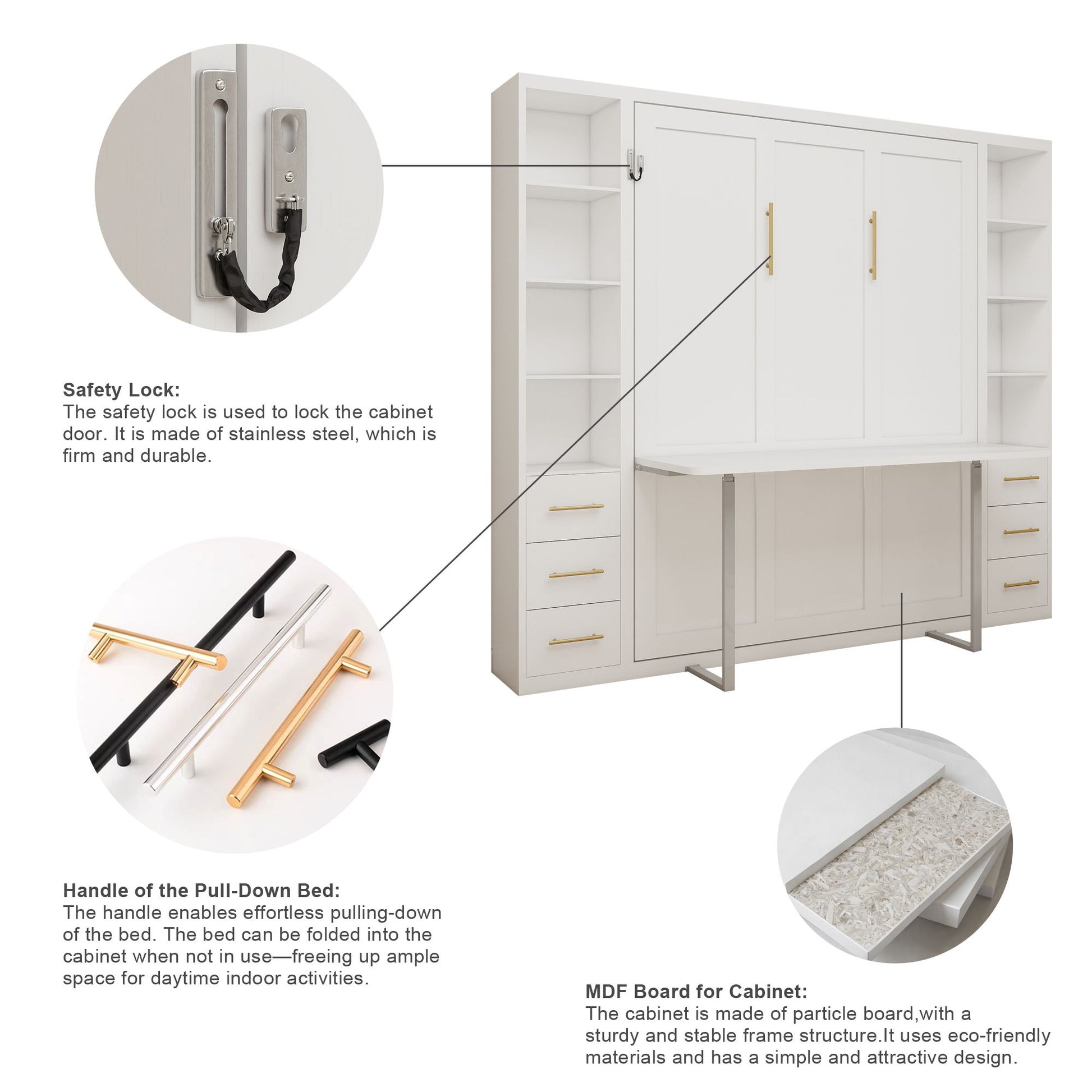 Queen Size Murphy Wall Bed With Side Storage Cabinets - White - The Sleep Loft - Online Mattress Showroom NYC