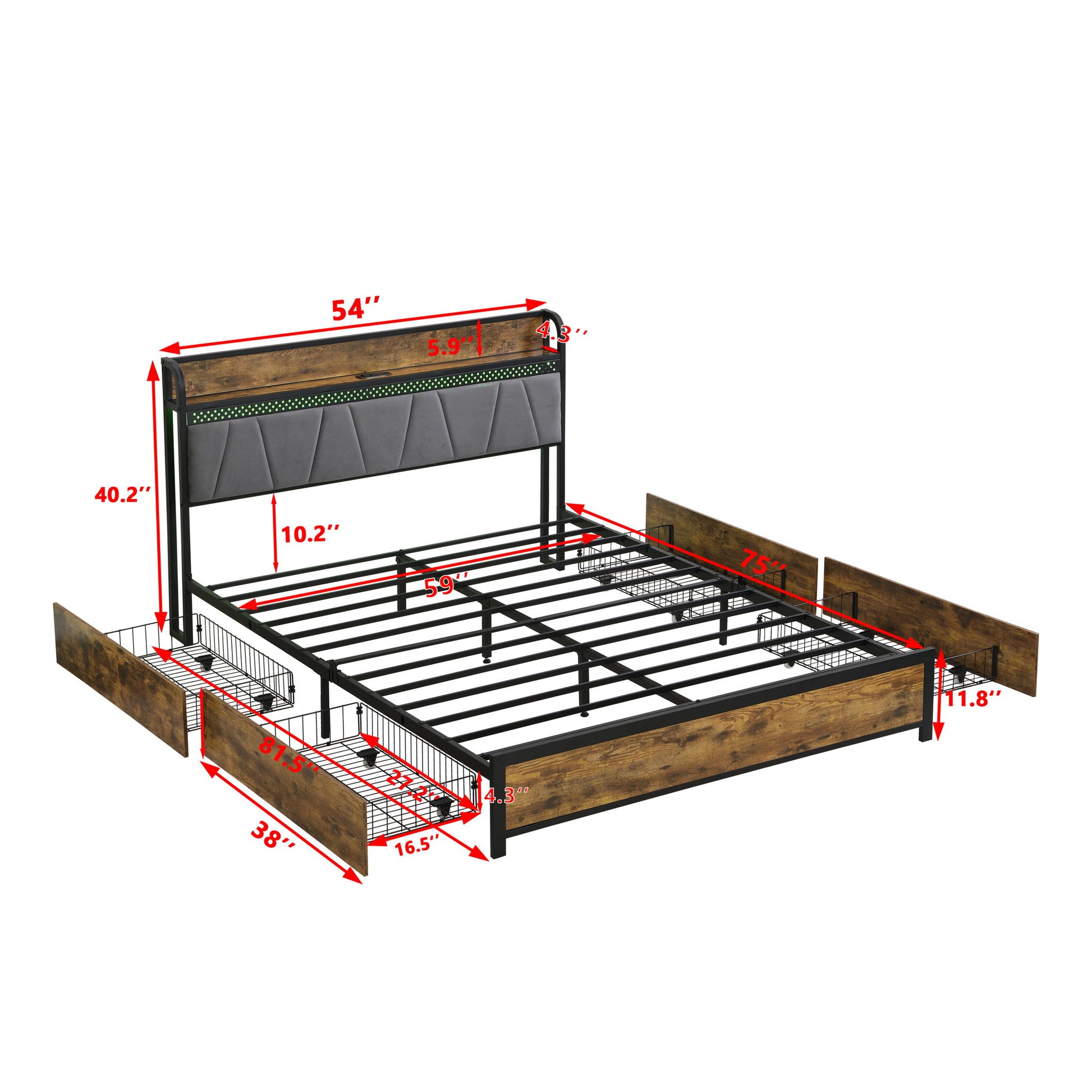 Contemporary Bed Frame With Storage Headboard, Charging Station, LED Lights - The Sleep Loft - Online Mattress Showroom NYC