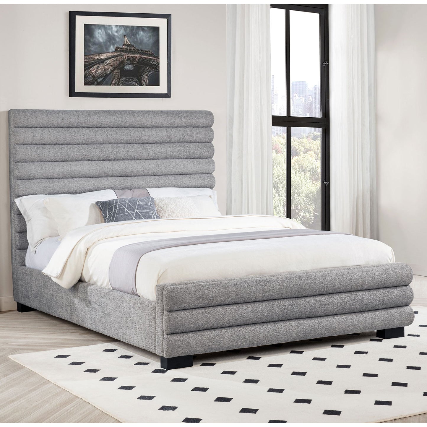 Queen Bed With Textured, And Tufted Headboard - Gray - The Sleep Loft - Online Mattress Showroom NYC