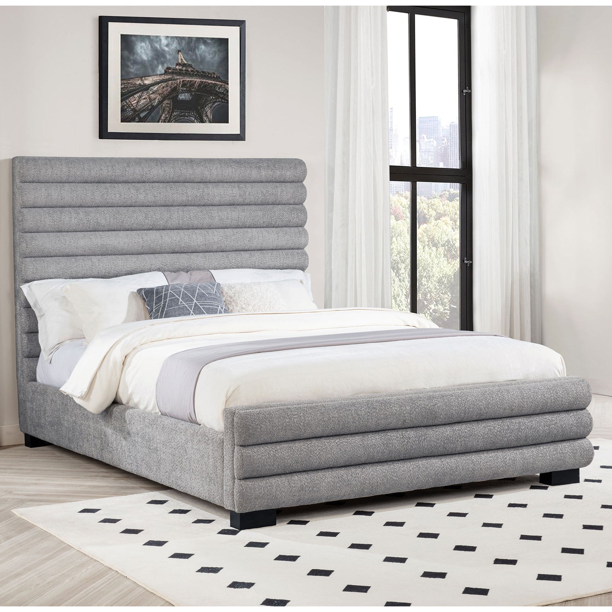 Queen Bed With Textured, And Tufted Headboard - Gray - The Sleep Loft - Online Mattress Showroom NYC