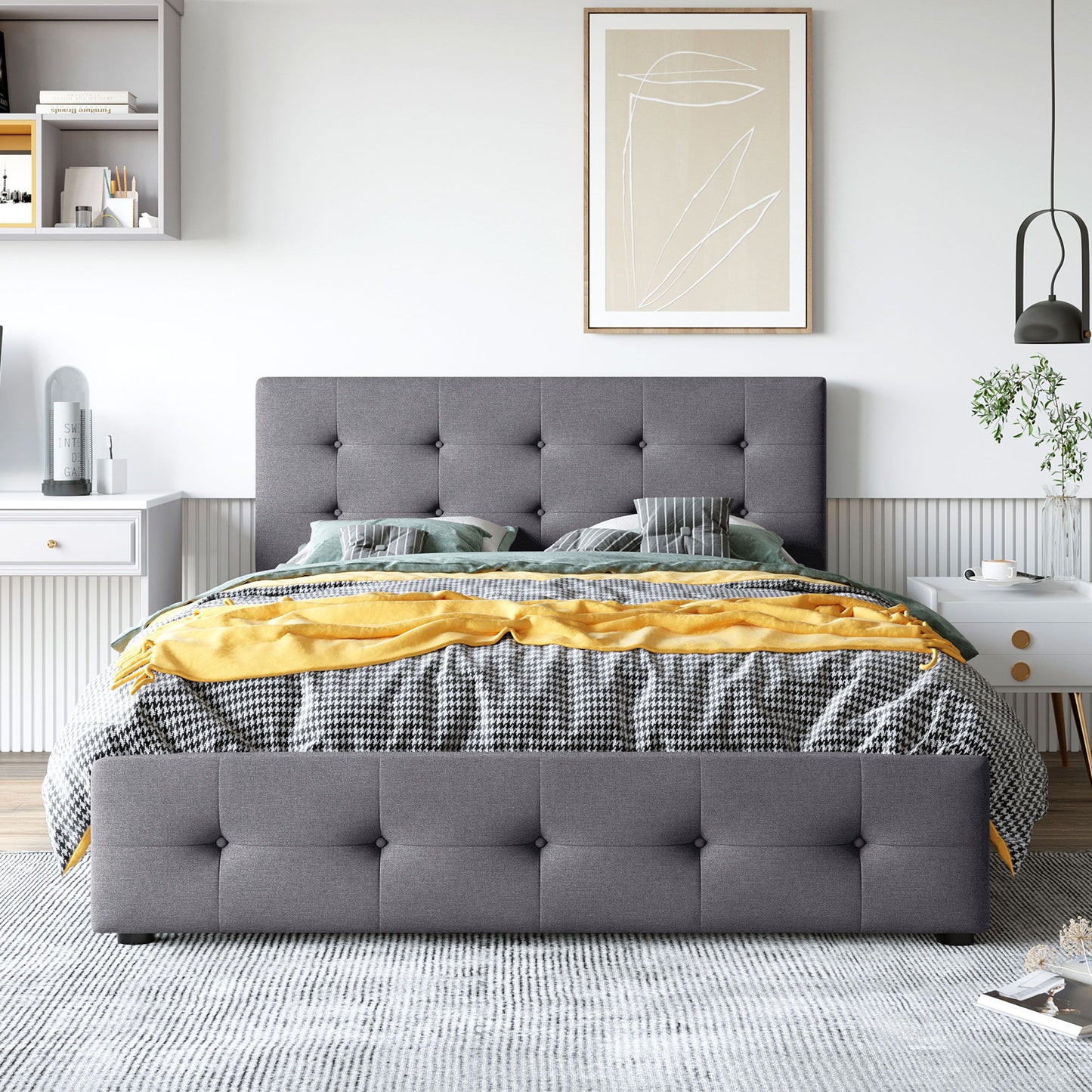 Upholstered Platform Bed With Classic Headboard And Drawers, No Box Spring Needed - The Sleep Loft - Online Mattress Showroom NYC