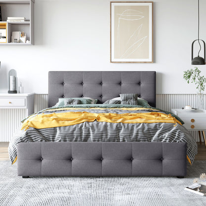 Upholstered Platform Bed With Classic Headboard And Drawers, No Box Spring Needed - The Sleep Loft - Online Mattress Showroom NYC