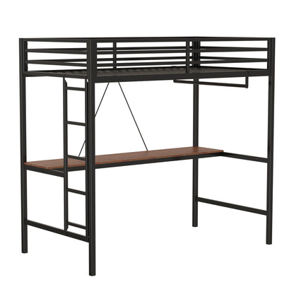 Adam - Twin Loft Bunk Bed With Cinnamon Wood Desk And Closet Rod - Black - The Sleep Loft - Online Mattress Showroom NYC