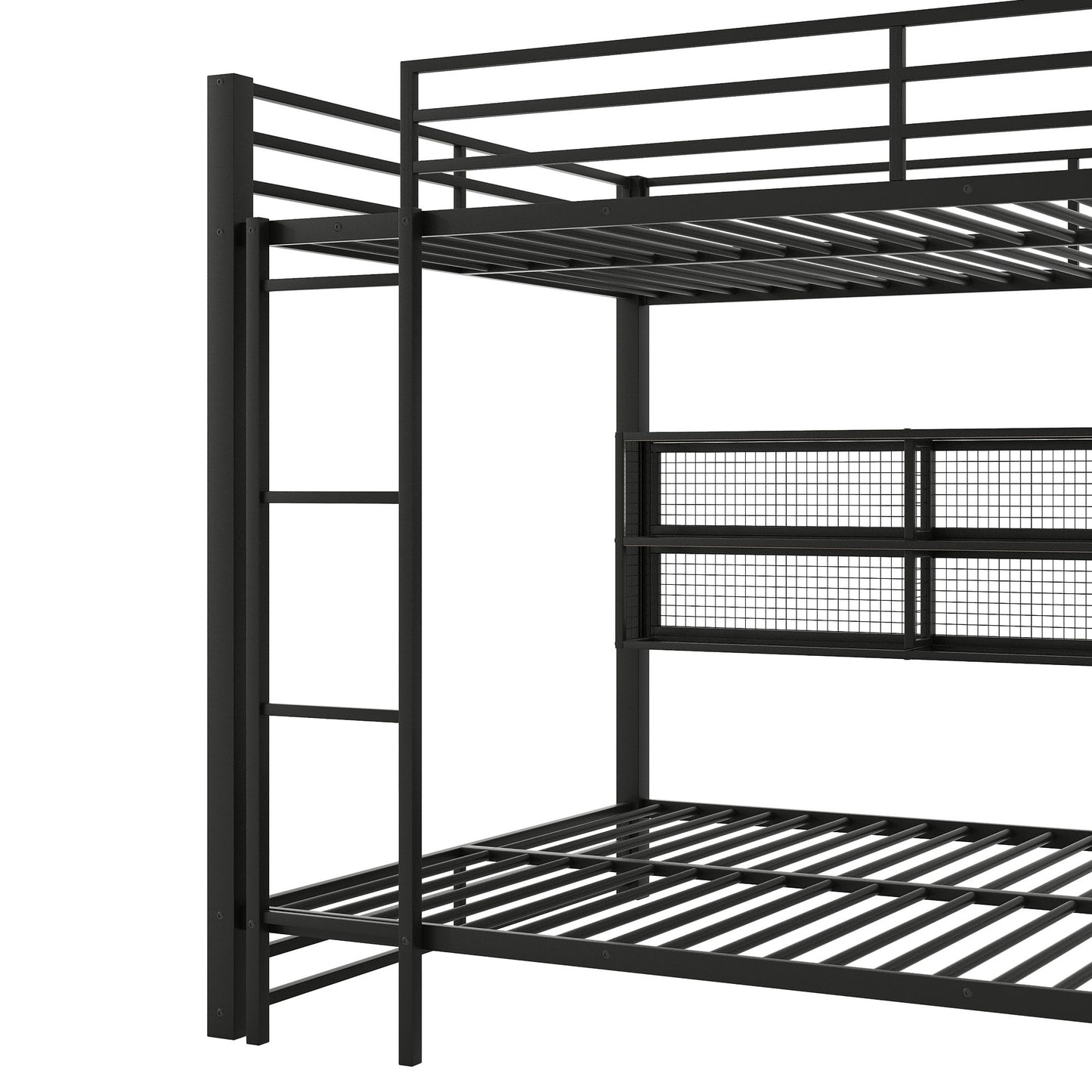 Queen Over Queen Bunk Bed With Storage Cabinets And LED Sturdy Frame, 6 Storage Units, Adjustable LED Lights - Black - The Sleep Loft - Online Mattress Showroom NYC
