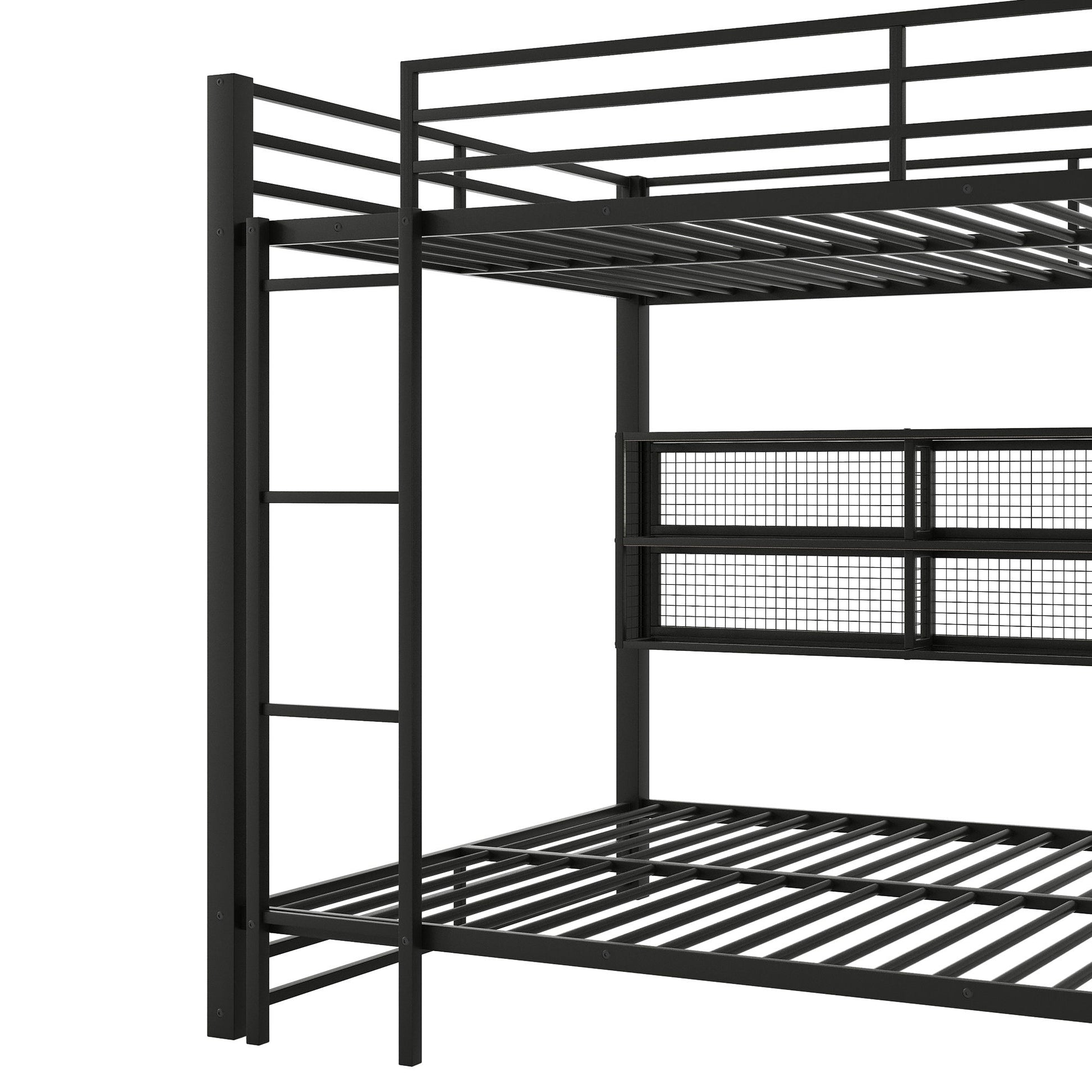 Queen Over Queen Bunk Bed With Storage Cabinets And LED Sturdy Frame, 6 Storage Units, Adjustable LED Lights - Black - The Sleep Loft - Online Mattress Showroom NYC