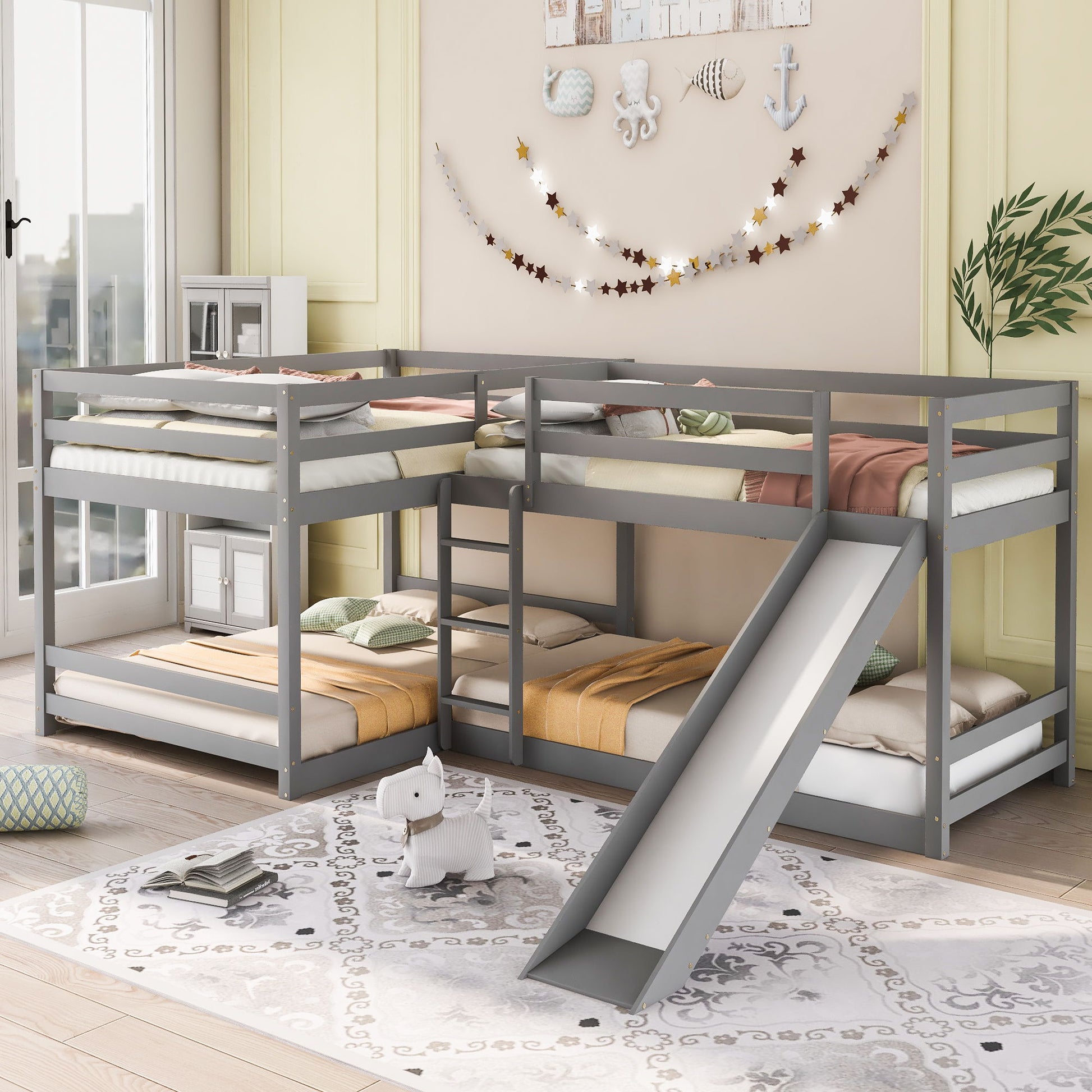 L-Shaped Bunk Bed With Slide And Short Ladder - The Sleep Loft - Online Mattress Showroom NYC