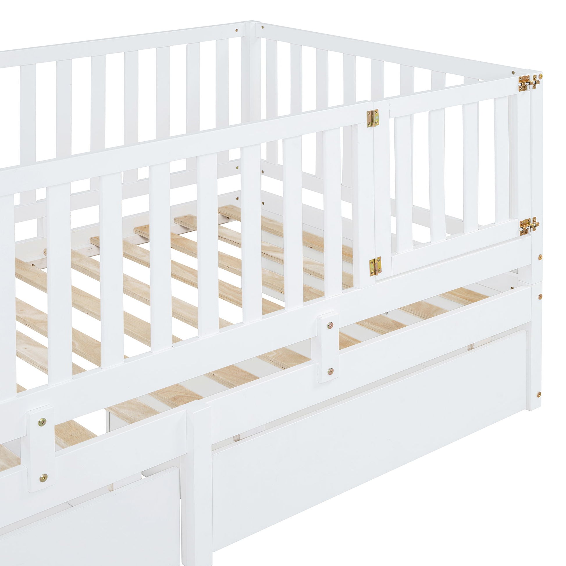 Daybed With Fence Guardrails And 2 Drawers, Split Into Independent Floor Bed & Daybed - The Sleep Loft - Online Mattress Showroom NYC