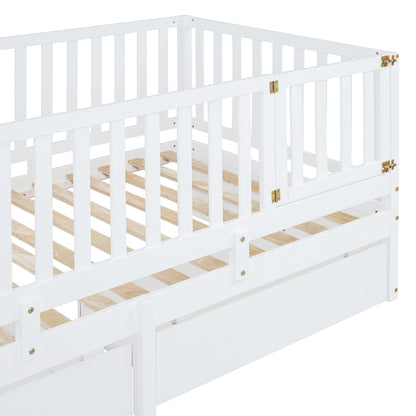 Daybed With Fence Guardrails And 2 Drawers, Split Into Independent Floor Bed & Daybed - The Sleep Loft - Online Mattress Showroom NYC
