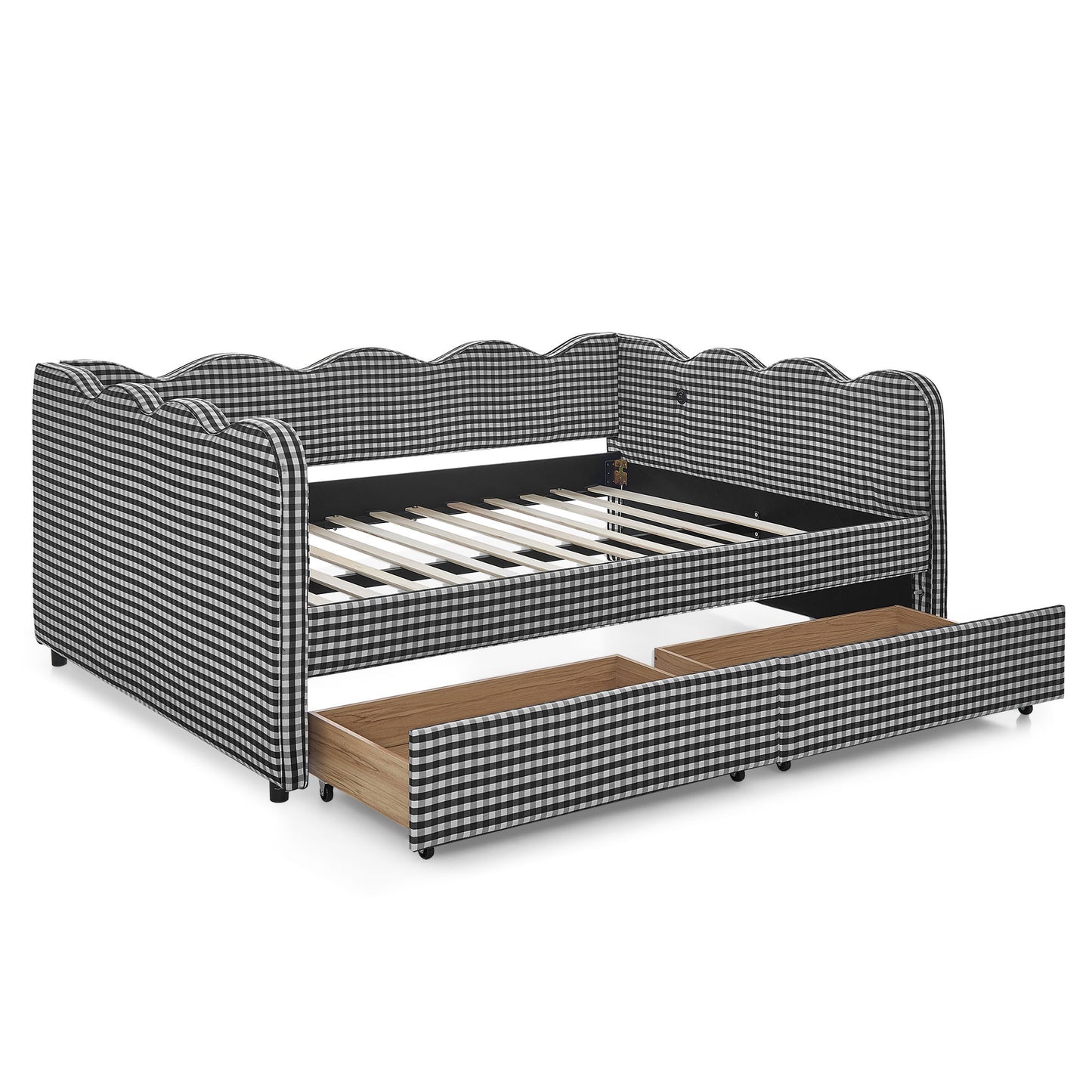 Gingham Daybed With USB Charging Port, Wave-Shaped Design - The Sleep Loft - Online Mattress Showroom NYC