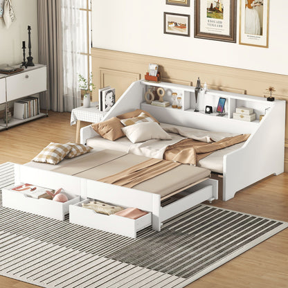 Daybed Frame With Storage Bookcases, 2 Drawers, Charging Station - The Sleep Loft - Online Mattress Showroom NYC
