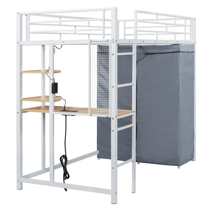 Loft Bed With Desk, Shelves, Power Outlet, LED Light And Wardrobe - The Sleep Loft - Online Mattress Showroom NYC