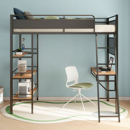 William - Twin Loft Bed 3 Shelf With Built In Desk - Matte Black - The Sleep Loft - Online Mattress Showroom NYC