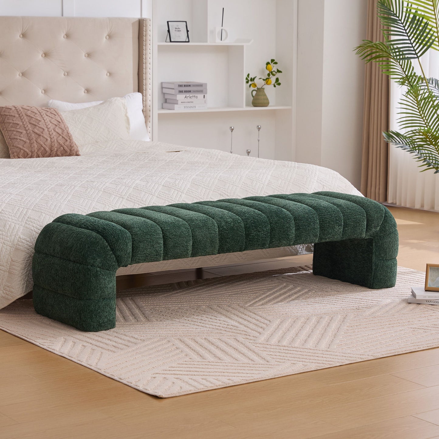 Modern Upholstered Armless Bed Bench With Channel Tufted Design - The Sleep Loft - Online Mattress Showroom NYC