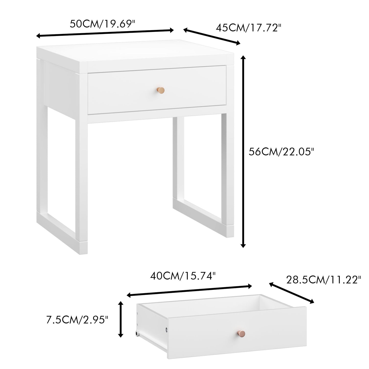 Nightstand With Drawer, Minimalist Bedside Table, Compact End Table For Bedroom - White - The Sleep Loft - Online Mattress Showroom NYC