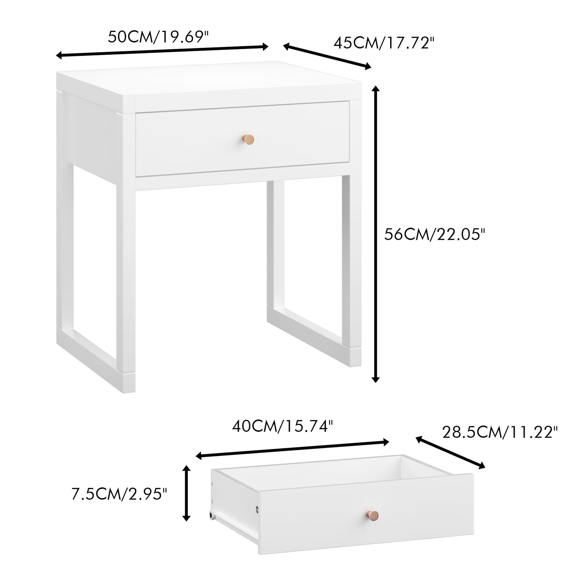 Nightstand With Drawer, Minimalist Bedside Table, Compact End Table For Bedroom - White - The Sleep Loft - Online Mattress Showroom NYC