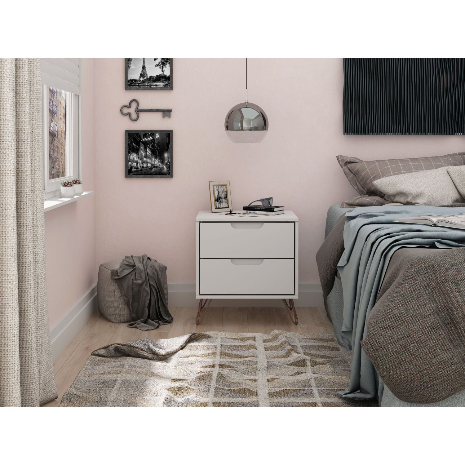 Rockefeller - Nightstand With 2 Drawers - White - The Sleep Loft - Online Mattress Showroom NYC