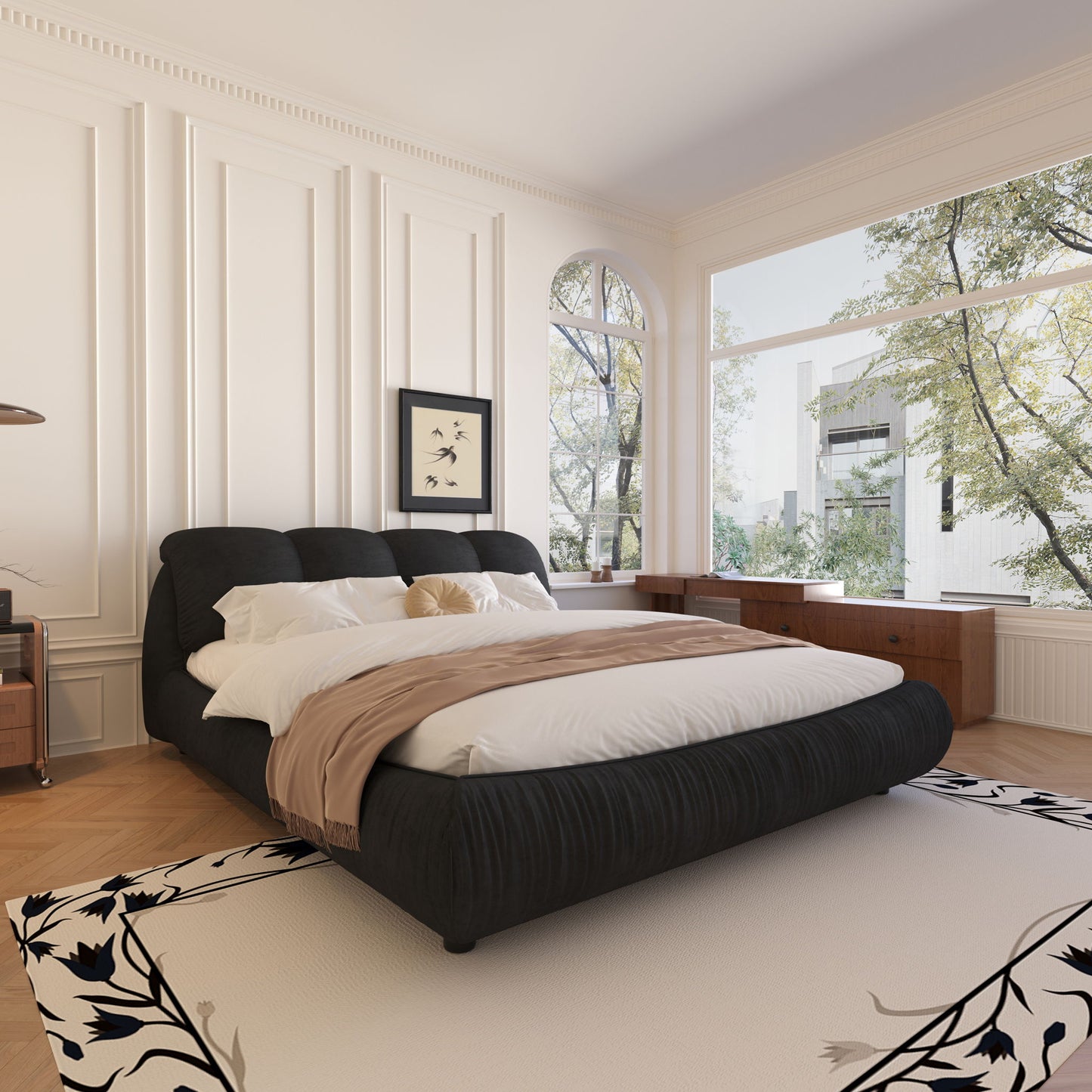 Luxury Upholstered Platform Bed With Oversized Padded Backrest And Solid Wood Frame - The Sleep Loft - Online Mattress Showroom NYC