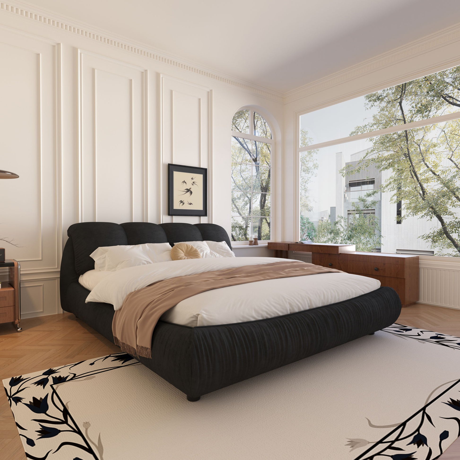 Luxury Upholstered Platform Bed With Oversized Padded Backrest And Solid Wood Frame - The Sleep Loft - Online Mattress Showroom NYC