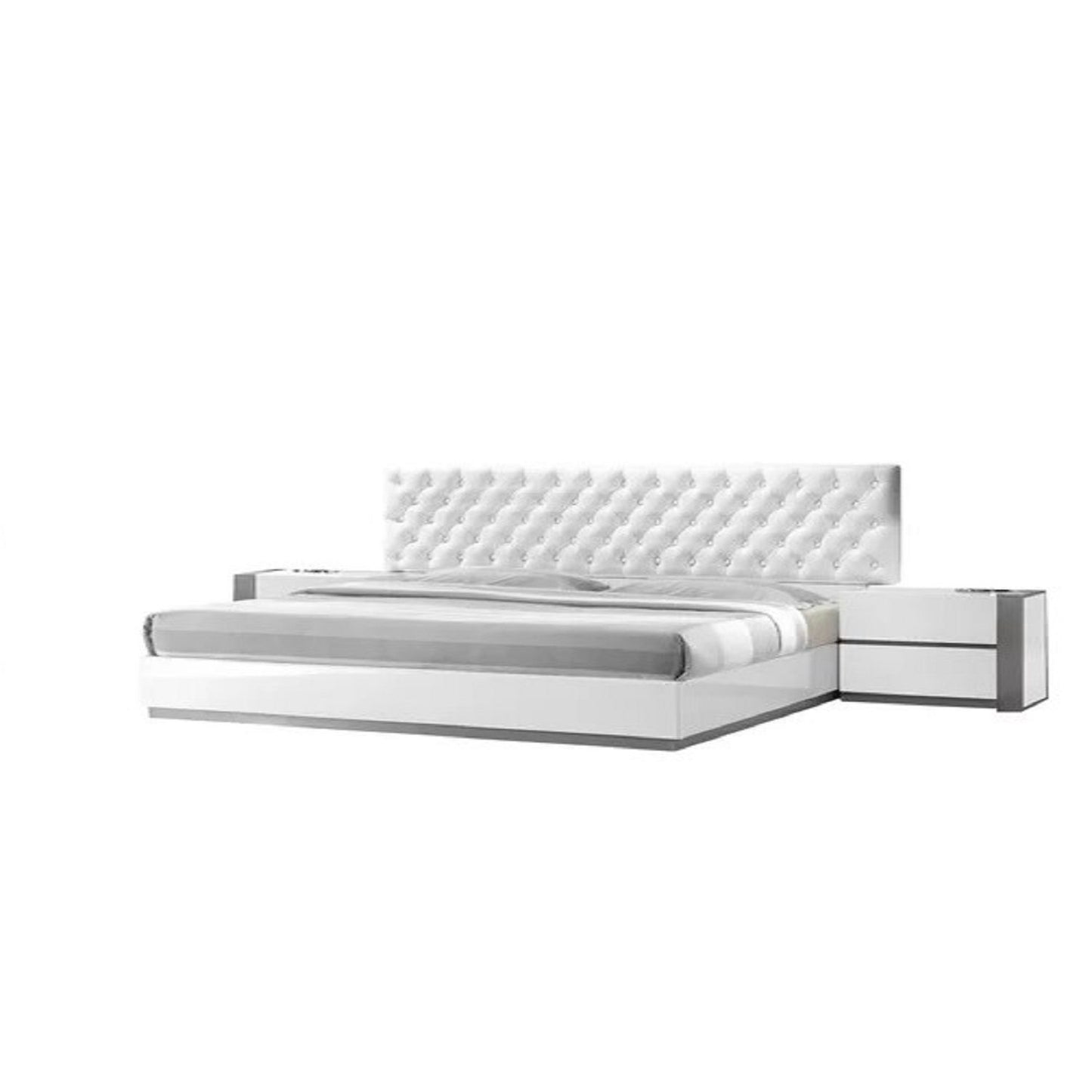 Nightstand Bedside Table With 2 Drawer For Bedroom - White / Silver