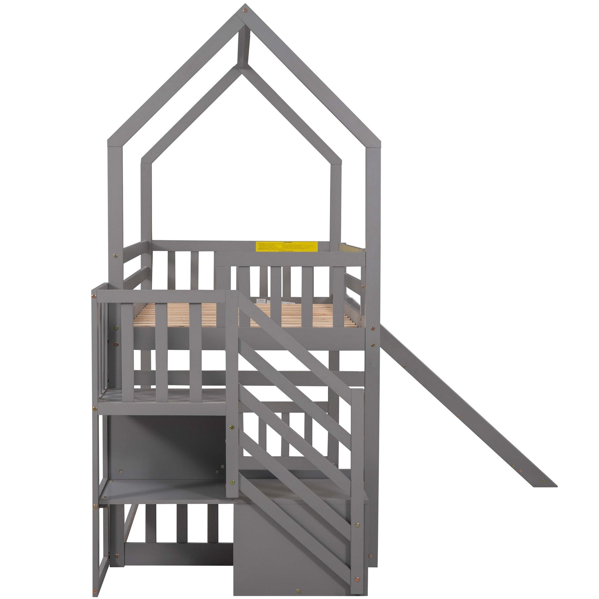 Twin Over Twin House Bunk Bed With Convertible Slide, Storage Staircase - The Sleep Loft - Online Mattress Showroom NYC