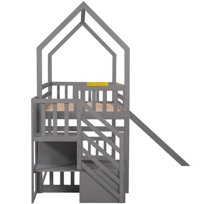 Twin Over Twin House Bunk Bed With Convertible Slide, Storage Staircase - The Sleep Loft - Online Mattress Showroom NYC