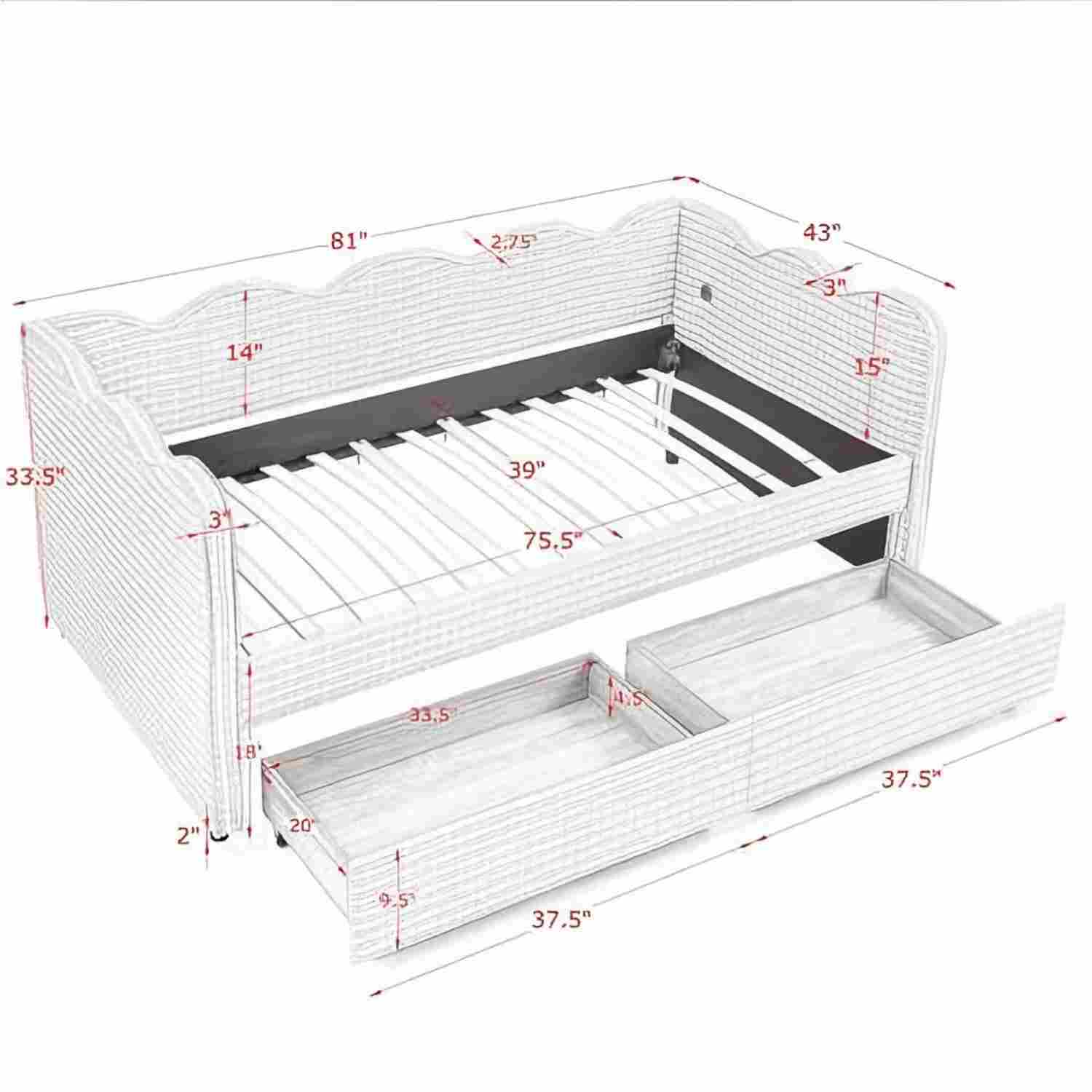 Gingham Daybed With USB Charging Port, Wave-Shaped Design - The Sleep Loft - Online Mattress Showroom NYC