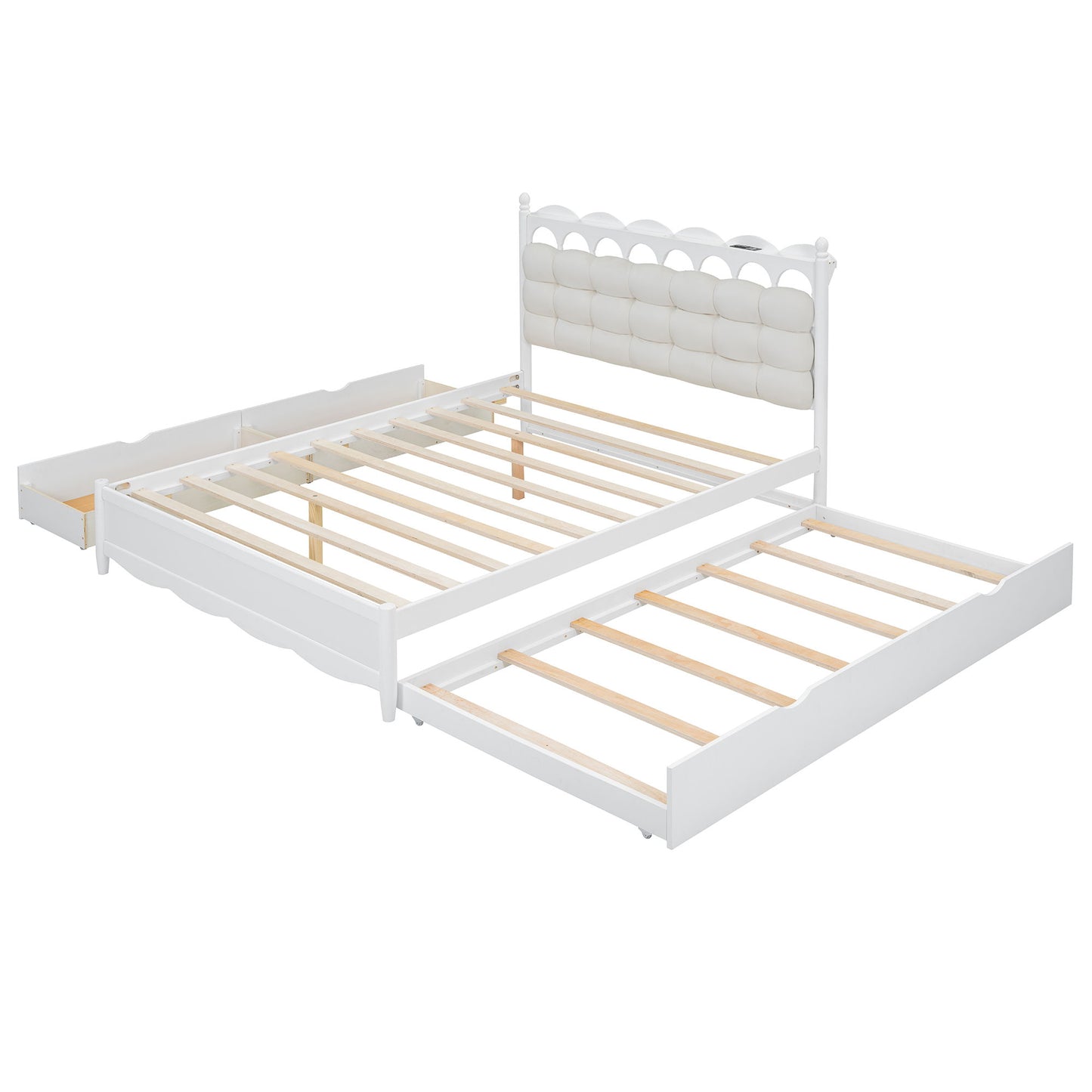 Storage Platform Bed, With 2 Big Drawers, Trundle, One Set Of Sockets & USB Ports - The Sleep Loft - Online Mattress Showroom NYC