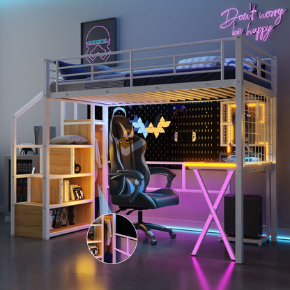 Loft Bed With Built In Work Station, Wardrobe, Storage Staircase And LED - The Sleep Loft - Online Mattress Showroom NYC
