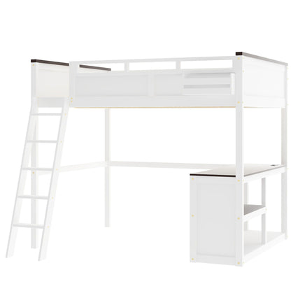 Queen Size Loft Bed With Desk, Open Shelf, Storage Box And USB Charging Station - White - The Sleep Loft - Online Mattress Showroom NYC